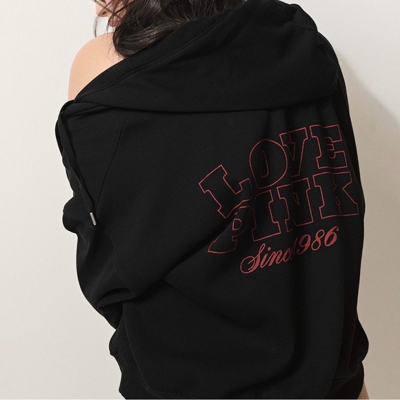 PINK Victoria's Secret Tops - PINK Victoria's Secret Black Hoodie with Pink Graphic XXL NWT
